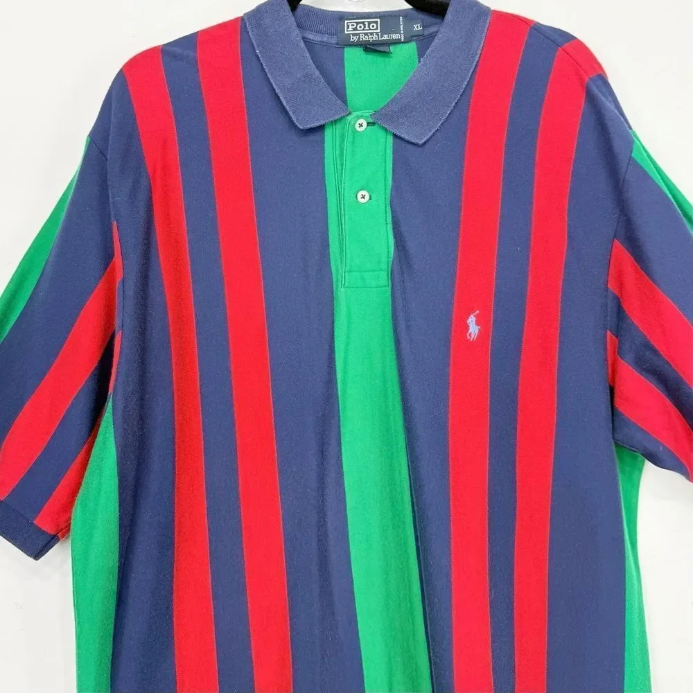 Polo Ralph Lauren Vintage Red Green Blue Striped Polo Shirt